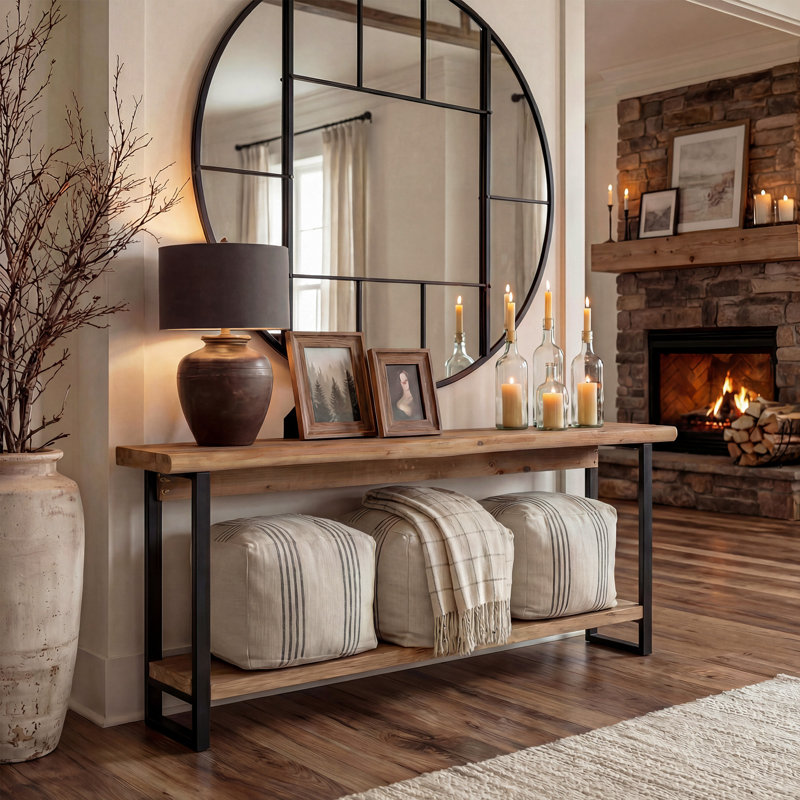 August Grove Solid Wood Live Edge Console Table Farmhouse 63 Inch Narrow Long Sofa Table W117879049