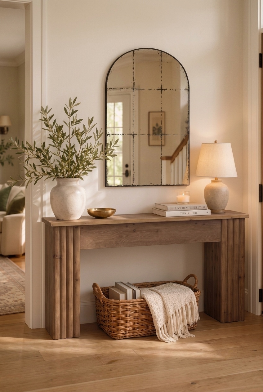 The Art of the Foyer: Effortless Fluted Farmhouse Console Table Styling